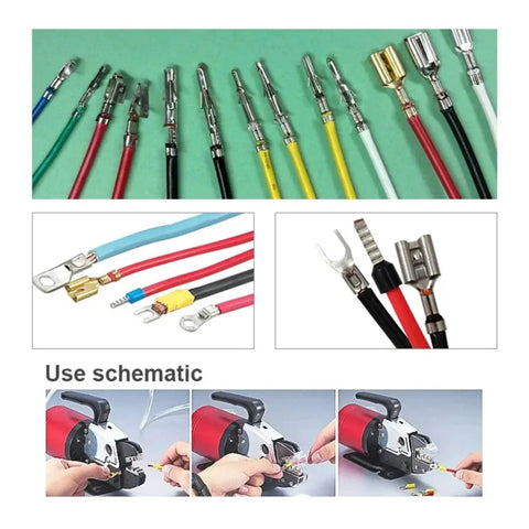 0.5 To 0.6 Mpa Pneumatic Crimping Machine For Insulated Tube Terminals With Replaceable Jaws And Multiple Models showing wiring terminals and crimping process.
