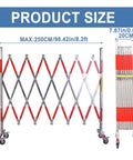 Tough Expandable Metal Barricade And Portable Folding Security Gate For Quick Road Closure Setup Plus Rock Solid Scissor Barrier showcasing dimensions and foldability.