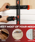 All In One 4 In 1 Drilling Positioning Scribing Ruler For DIY Pros used on cabinet door and drawer installation