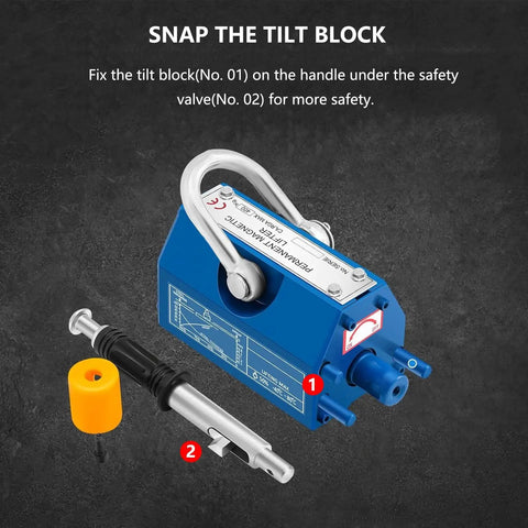 Top Shelf Steel Magnetic Lifter Featuring Killer N42 Neodymium Core, tilt block and handle safety valve for secure lifting.