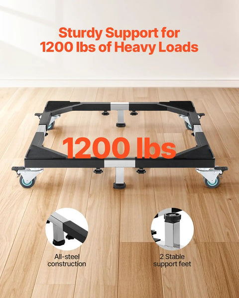 Heavy Duty Appliance Dolly For Washer Refrigerator And Dryer Up To 1200 Lbs With Locking Twin Wheels Steel Frame Adjustable Stand Base And Sturdy Feet For Safe No Sweat Moves displayed on wooden floor