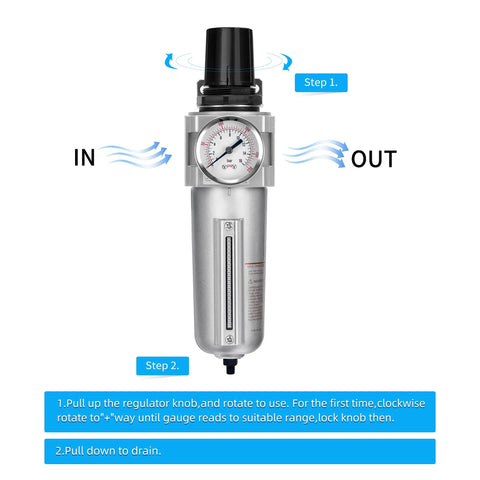 Industrial Grade Heavy Duty Particulate Filter And Air Regulator With Metal Bowl For Paint Spray Three Quarter Inch NPT Manual Drain