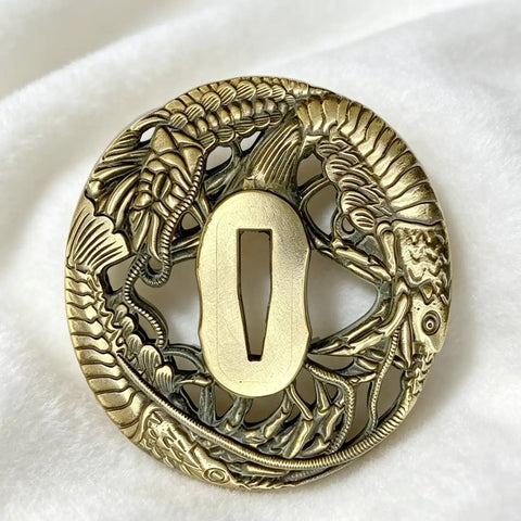 Shrimp Tsuba Brass Guard Fuchi Kashira Japanese Sword Fittings Dope Hand Guard Upgrade on white background