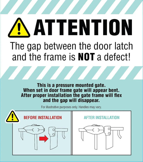 Attention notice about gap in Extra Wide Baby Safety Gate For Openings From 29 To 41.5 Inches, 30 Inches Tall installation.