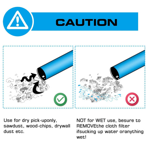 Illustration showing dry use guidance for Cloth Filter Bag For Vacmaster 1.5 To 3.2 Gallon Wet Dry Vacuums And Armor All Models AA155 AA255