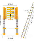 Diagram of 12.5 Foot Telescoping Extension Ladder Heavy Duty Aluminum Alloy with dimensions and extension view