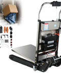 Heavy Duty 1200w Electric Stair Climbing Hand Truck with rubber tracks and adjustable tray, designed for transporting 900 lbs load.