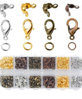 All-In-One Jewelry Making Kit packed with 720 pieces of findings including lobster claw clasps and jump rings shown in organizer box
