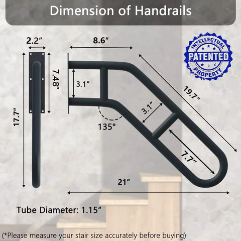 Dimensions of Upgraded Stair Handrails For One To Three Steps Wall Mounted Safety Grab Bar with Matte Finish, 27 Inch