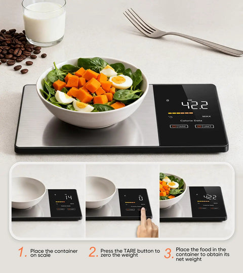 Smart Nutrition Scale With LED Display And App Tracking Lets You Log Calories Fat Carbs And Protein With One Gram Precision For Easy Meal Prep