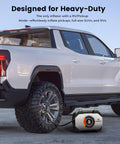 Vortex S7 Cordless Tire Inflator For Heavy Duty Vehicles With 160 PSI Portable Air Compressor near a white truck