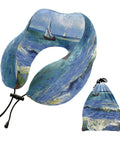 Monet's Sea Sailboat Travel Neck Pillow With Memory Foam, polyester cover, carrying pouch, blue ocean design