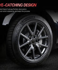 Tesla No Logo Wheel Center Caps Kit for Model Y and Model 3, slick matte black hub covers on 19 inch wheel, side view