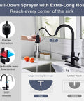 COXOVAY Pull Down Kitchen Faucet with Glass Rinser Single Handle Kitchen Sink Faucet with Pull Out Sprayer in black, shown in kitchen sink with tomatoes.