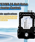 Front view of TPE24VA 24-Volt valve actuator in black with adjustment knob for pool and spa valve control.