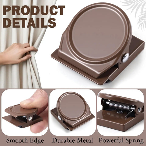10 Pcs Magnetic Curtain Clips Closure Magnets For Indoor Outdoor Curtains No Light Leakage On Patio Gazebo Cabana Dark Brown Easy Install And Gentle On Curtains, showing detailed view of clip design.