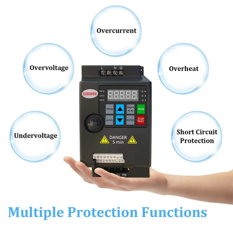 Beefy Variable Frequency Drive For Spindle And CNC Machines 220V 3HP 10A Inverter Controller showing protection features
