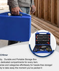 Professional 22 Piece Airless Spray Gun Kit With 3600 PSI High Pressure Paint Sprayer And 13 Interchangeable Tips for storage.