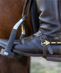 Ultra Fit Grippy Spurs With Round 16mm Rowel Rubber Covered for snug boot fit, sharp look, adjustable strap loop on boot