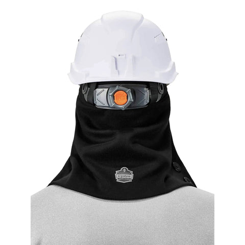 Back view of 2 Layer Thermal Hard Hat Winter Liner With Flame Resistant Outer Shell And FR Lining, Versatile Cold Weather Work Gear, Black