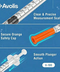 0.5ml 30G 5/16 Inch 8mm Syringe Pack Of 100 Individually Wrapped Lab Supplies With Clear Graduation Marks For Precise Measurements And Leak Proof Withdrawal, orange cap