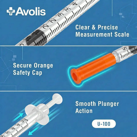 0.5ml 30G 5/16 Inch 8mm Syringe Pack Of 100 Individually Wrapped Lab Supplies With Clear Graduation Marks For Precise Measurements And Leak Proof Withdrawal, orange cap