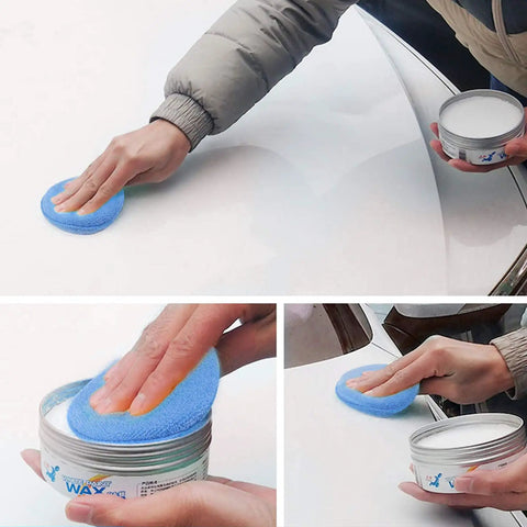 Person using Beast 20 Pack Microfiber Wax Applicator Pads 5 Inch Blue Foam Car Wash Sponge on car surface