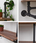 Industrial Pipe Shelves With Towel Bar For Bathroom, Rustic Floating Wall Shelves With Wood Planks, black metal pipes