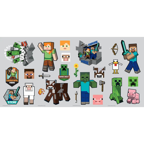 Assorted Minecraft Characters Peel And Stick Wall Decals For Kids Bedrooms And Gaming Spaces, Sizes 1.7 To 4.9 Inches