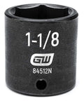 One Half Inch Drive Six Point Standard Impact Socket One And One Eighth Inch CrMo Steel Black Oxide Off Corner Loading