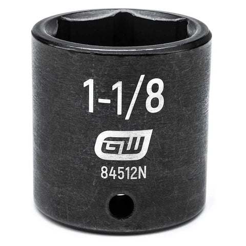 One Half Inch Drive Six Point Standard Impact Socket One And One Eighth Inch CrMo Steel Black Oxide Off Corner Loading
