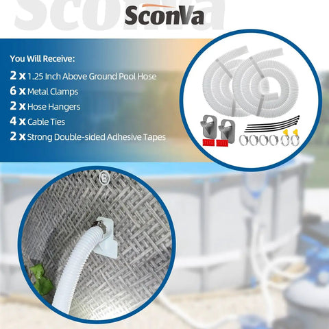 No Brainer 1.25 Inch 59 Inch Pool Hose Kit For Above Ground Pools with hoses, clamps, hangers, cable ties, and tapes
