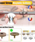 Heavy Duty Snap Button Press Kit With Carbon Steel Pliers Including 160 Leather Rivets 20 Magnetic Snaps And 40 Leather Snaps For Leather Craft Denim Repair And DIY Projects Integrated Hole Punch For Quick Holes And Snaps shown with super strong magnetic buttons in hand.