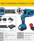 Heavy Duty Electric Hydraulic Crimping Pliers Rechargeable Battery 360 Rotating Head Pro Grade Tool with digital display and battery.