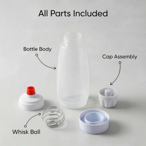 All parts of Two Pack Pancake Batter Dispenser Bottles, 1000ml Capacity, Mess Free Pouring for Pancakes, Muffins, Cupcakes, BPA Free