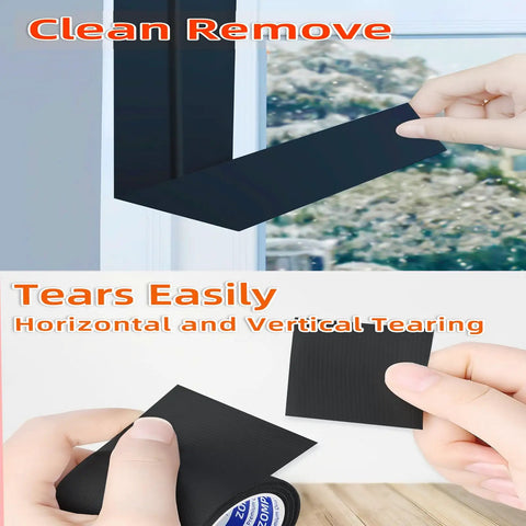 Heavy Duty Cloth Weatherstripping Tape For Windows And Doors 1.8 Inch By 66 Feet Seal Strip in use, close-up on texture and tearing