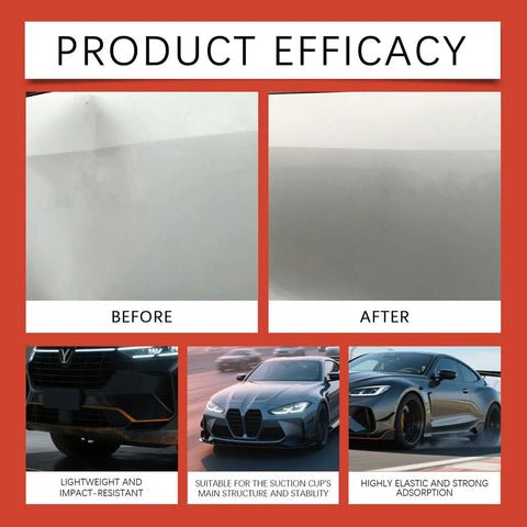 Before and after comparison of dent removal showing effectiveness of Dent Removal Tool For Cars With Anti Slip Suction Cup Heavy Duty Silicone Vacuum Dent Puller Auto Body Repair Kit For Bumpers And Doors Home Garage Or RV Use Easy Quick Fix For Minor Dents.