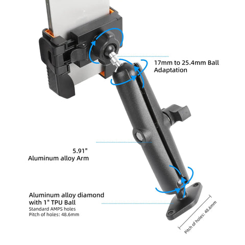 1 Inch Ball Screw Mount Phone Holder For Boat Car Truck And Desktop With Long Arm For Unobstructed Camera View, Ideal For Recording On Water Or Road, Durable Aluminum Build, Secure Grip, Easy Adjustments. Phone mount with 5.91-inch aluminum alloy arm and AMPS base