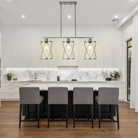 3 Light Clear Glass Cylinder Pendant Lights For Kitchen Island 33 Inch Dope Modern Transitional Island Lighting In Kitchen