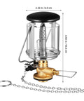 Portable Propane Gas Lantern For Camping With Copper And Stainless Steel Construction, showing size dimensions.