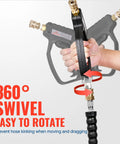 Beefed Up Pressure Washer Gun 5000 PSI Stainless Steel Swivel Inlet showing 360-degree rotation for easy handling