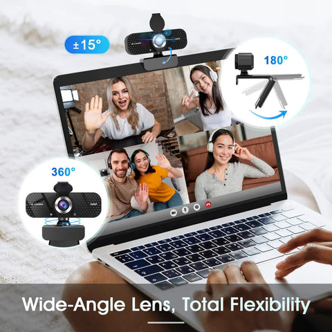 Person using Straight Up Crisp 1080P Full Hd Webcam With Noise Canceling Mic and Auto Light Correction Featuring Wide Angle Lens.