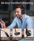 Man using Trucker Bluetooth Headset with Dual Noise Canceling Microphone, mute button, and 55 hour battery life for clear calls.