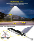 Solar Flood Light Outdoor Lamp Dusk To Dawn LED Street Light With Motion Sensor And Remote Control illuminating street area.
