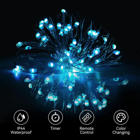 Color Changing Fairy Lights Battery Operated 2 Pack 40Ft Total 120LED Silver Copper Wire RGB String Lights With Remote