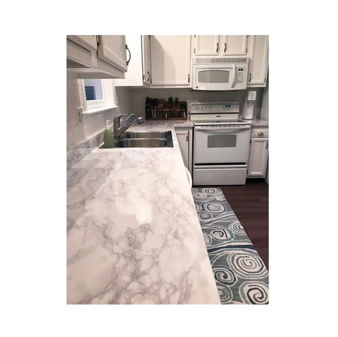 Premium 36 Inch Wide Marble Vinyl Countertop Cover That Is Peel And Stick Waterproof And Durable Easy DIY Backsplash Laminate Wrap For Kitchen Counters White Marble Look 20ft Roll on kitchen surface