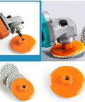 2 Pack Diamond Polishing Pads 3 Inch With Integrated M10 Backing Base For Marble Concrete Stone And Granite Polisher Dry Or Wet Sanding Buffing Wheel Abrasive Discs Low Noise Durable Performance For Angle Grinders on an orange base.