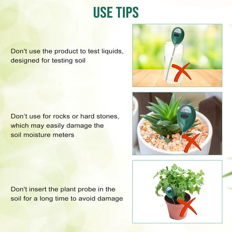 Use tips for 4 Pack Long 15.8 Inch Soil Moisture Meters With Deep Probes for safe use in gardens and pots