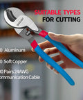 Heavy Duty 10 Inch Cable Cutter With High Leverage Handles Designed For Thick Copper Wire And Communication Cables Built From Rust Resistant Steel, cutting aluminum and copper.
