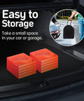 Two Pack 28 Inch Collapsible Traffic Safety Cones With Reflective Collar stacked in car trunk for easy storage
